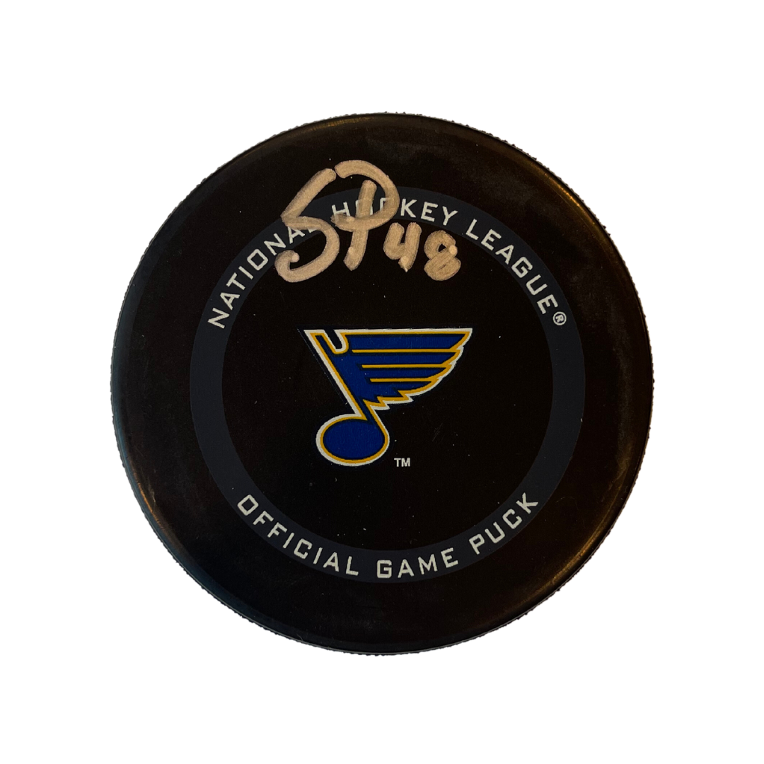 Scott Perunovich St Louis Blues Autographed Official Game Puck - Fan Cave COA