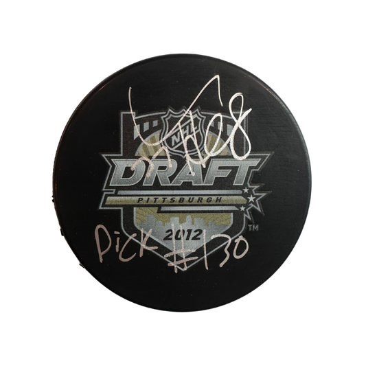 Connor Hellebuyck Winnipeg Jets Autographed Draft Puck w/ "Pick #130" Inscription - Fan Cave COA (Extra Fine)