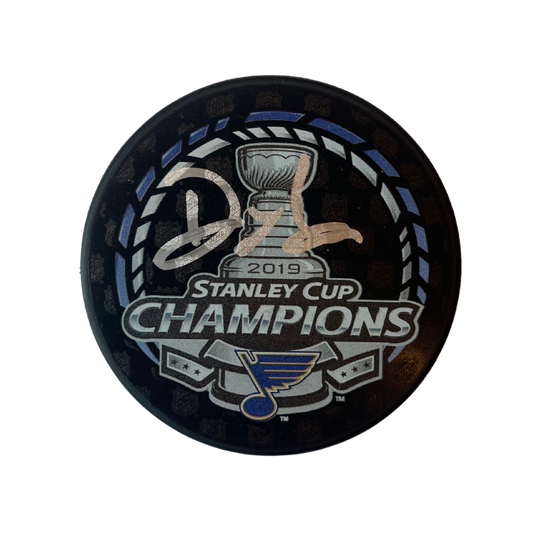 Doug Armstrong Autographed 2019 Stanley Cup Champs Logo Puck - Fan Cave COA