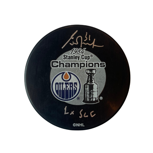 Grant Fuhr Edmonton Oilers Autographed 1984 Oilers Stanley Cup Puck w/ "1x SCC" Inscription - Fan Cave COA