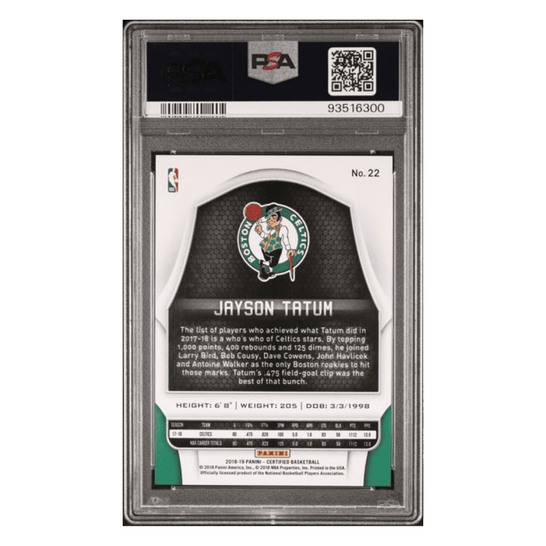 Jayson Tatum PSA 10 2018 Panini Certified Mirror Blue #d/199 Card #22
