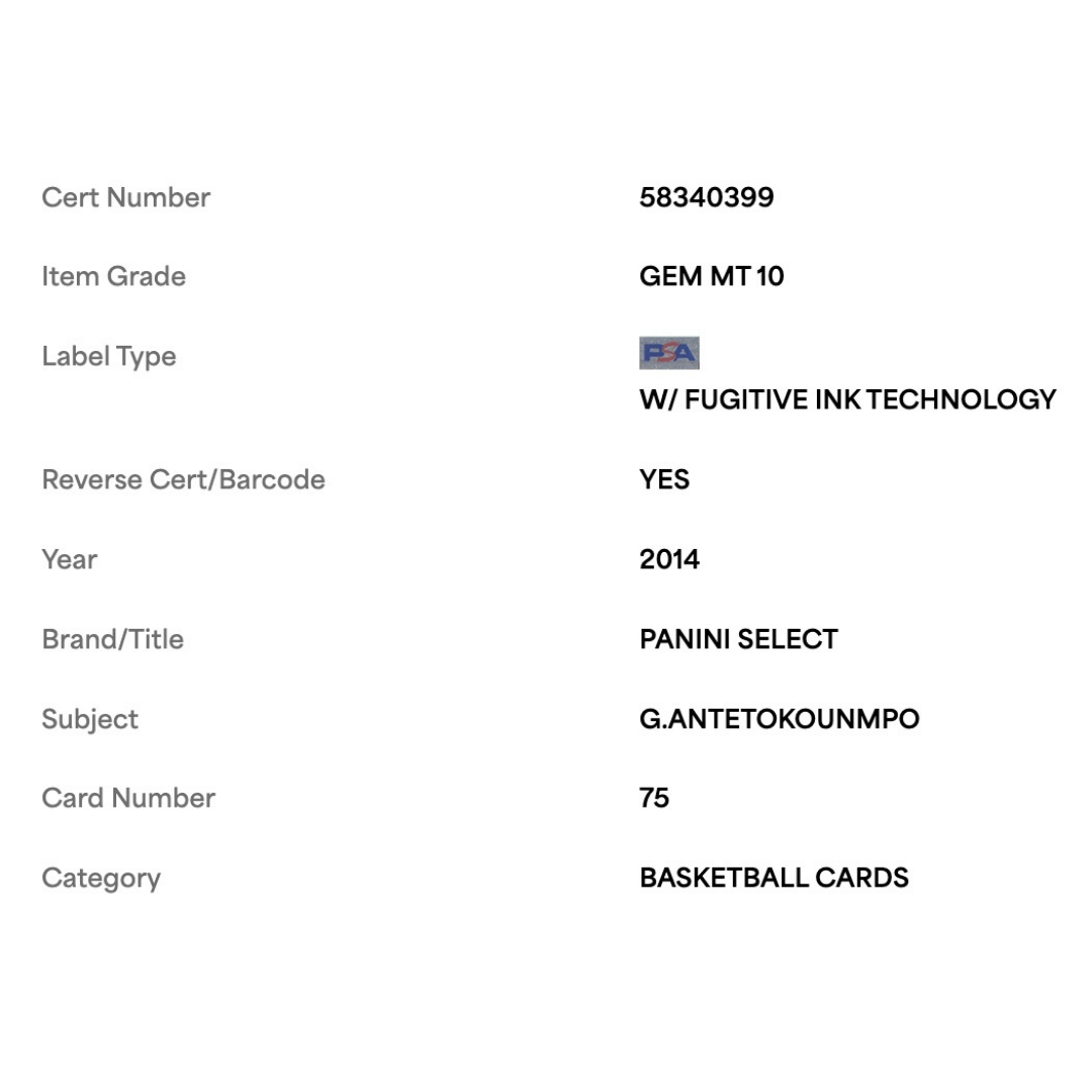 Giannis Antetokounmpo PSA 10 2014 Panini Select Card #75