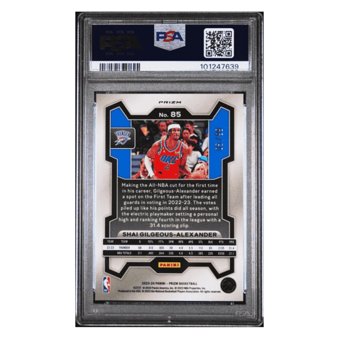 Shai Gilgeous-Alexander PSA 10 2023 Panini Prizm Blue Seismic #d /99 Card #85
