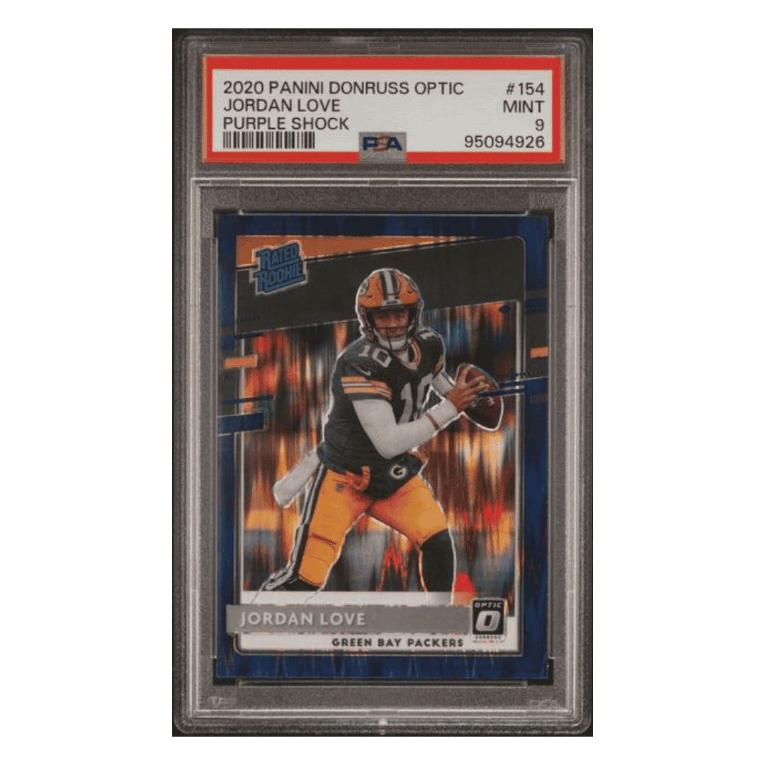 Jordan Love PSA 9 2020 Panini Donruss Optic Purple Shock Rated Rookie Card #154