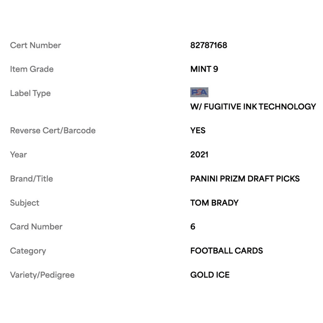 Tom Brady PSA 9 2021 Panini Prizm Draft Picks Gold Ice Card #6