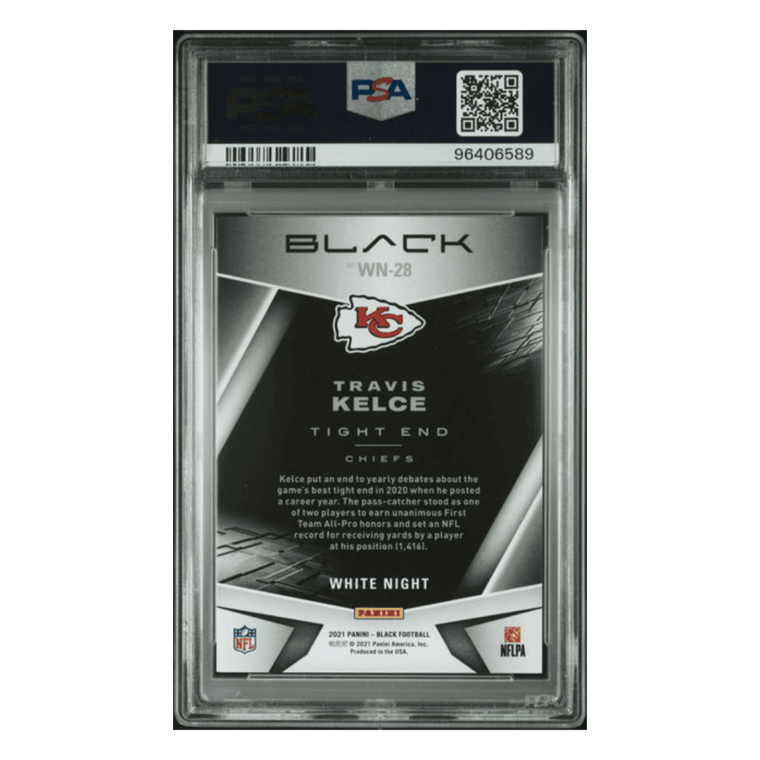 Travis Kelce PSA 9 2021 Panini Black White Night Case Hit Card #WN28