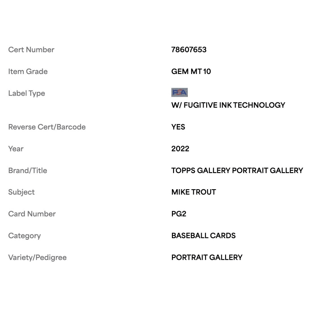 Mike Trout PSA 10 2022 Topps Portrait Gallery Card #PG2