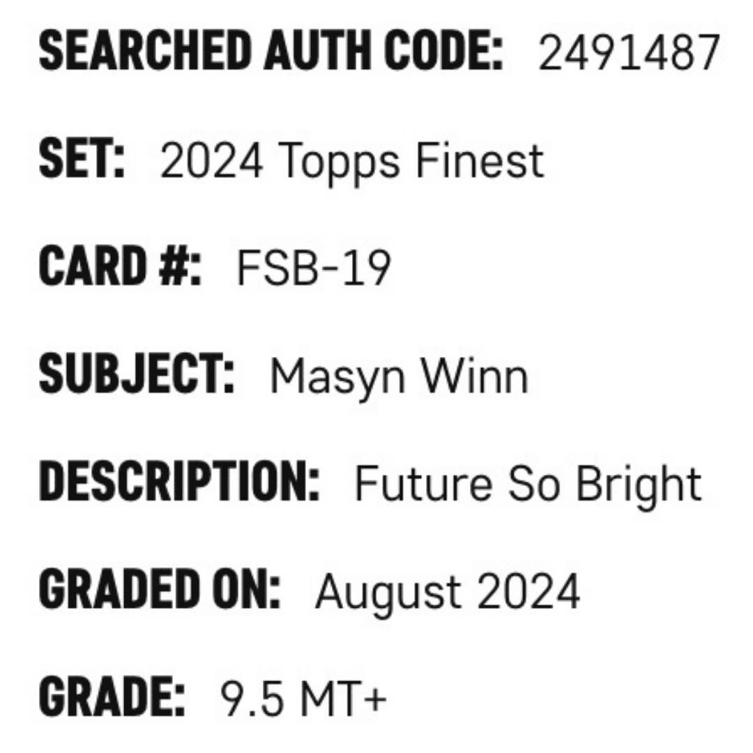 Masyn Winn SGC 9.5 2024 Topps Finest Future So Bright Rookie RC Card #FSB-19