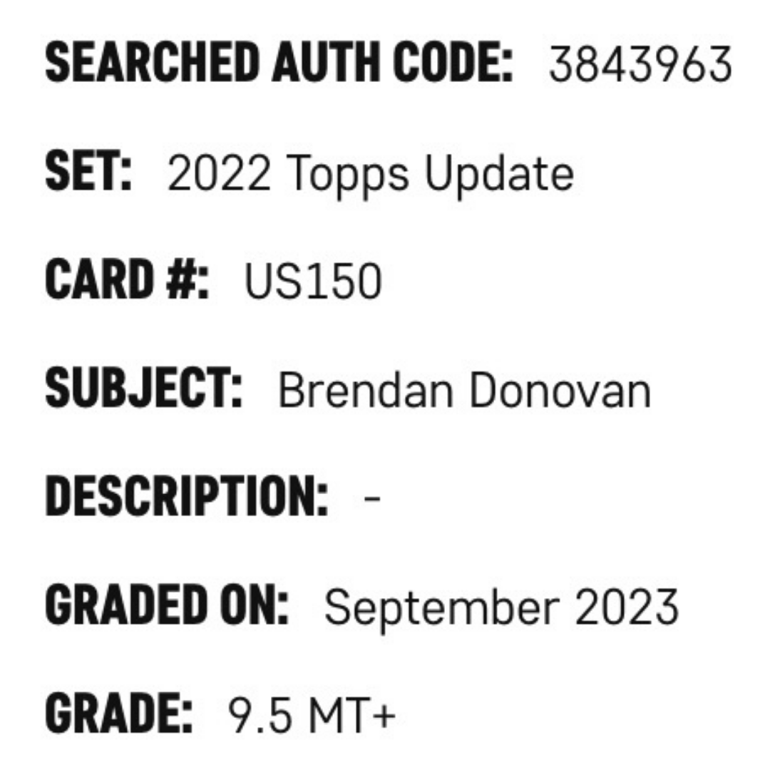 Brendan Donovan SGC 9.5 2022 Topps Update Rookie RC Card #US150