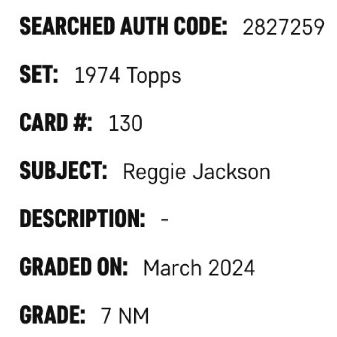 Reggie Jackson SGC 7 1974 Topps Card #130
