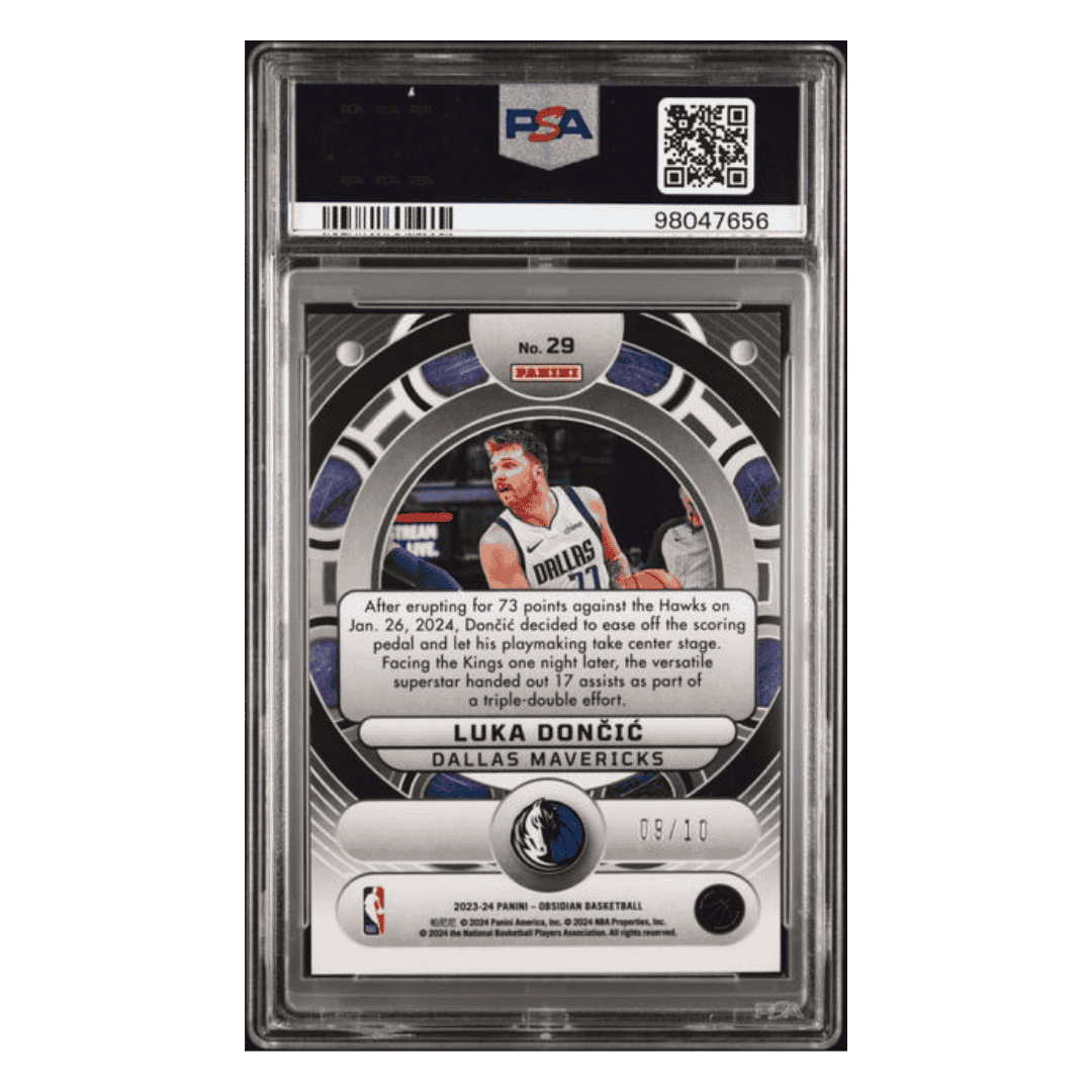 Luka Doncic PSA 9 2023 Panini Obsidian Orbital EE Gold Flood #d/10 Card #29