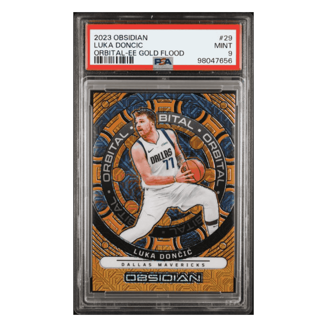 Luka Doncic PSA 9 2023 Panini Obsidian Orbital EE Gold Flood #d/10 Card #29