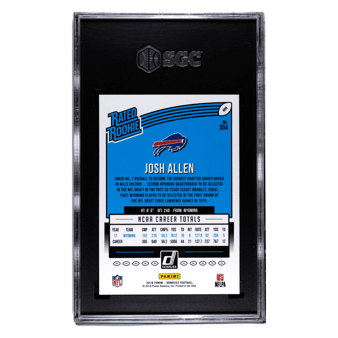 Josh Allen SGC 10 2018 Panini Donruss Rated Rookie Card #304