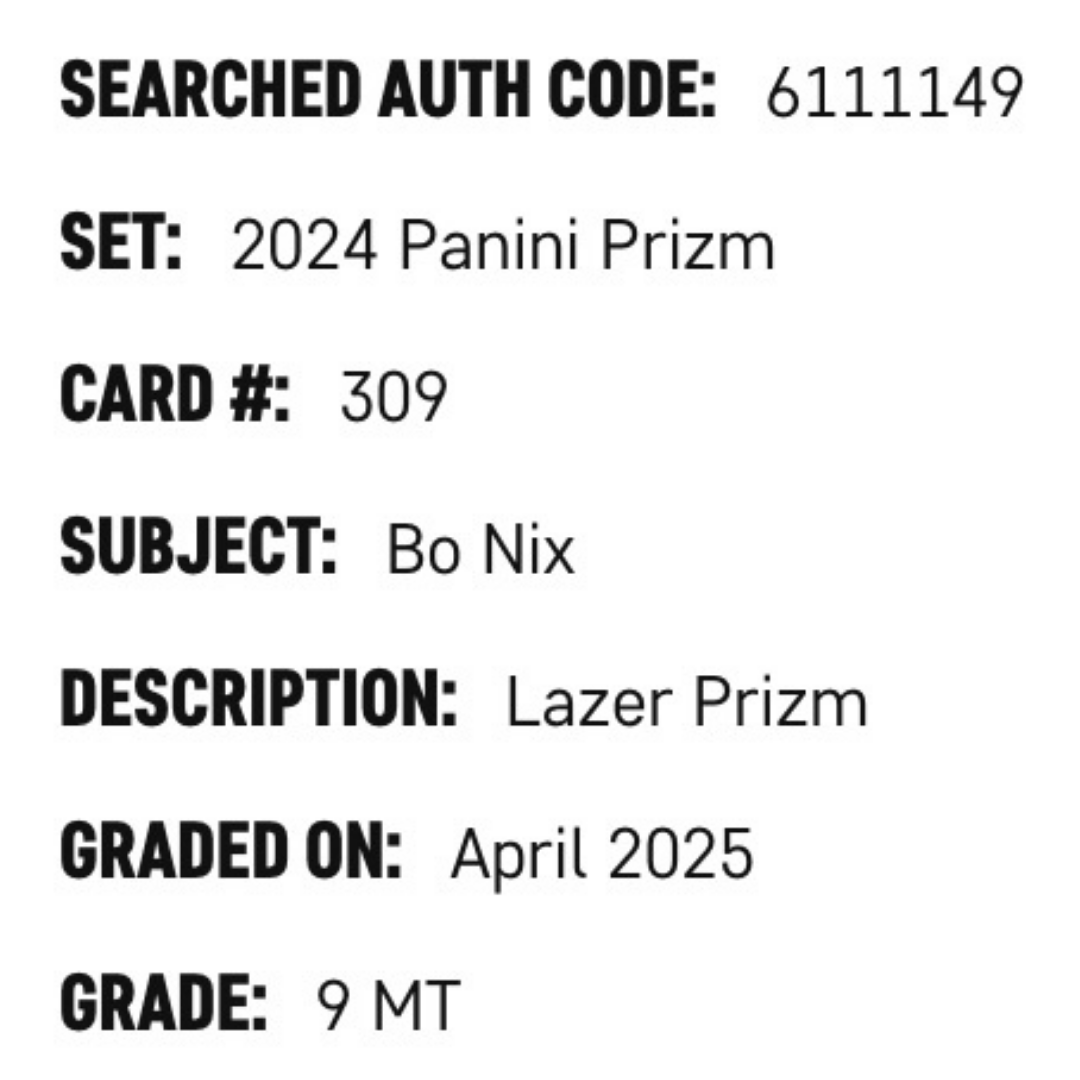 Bo Nix SGC 9 2024 Panini Prizm Lazer Rookie RC Card #309