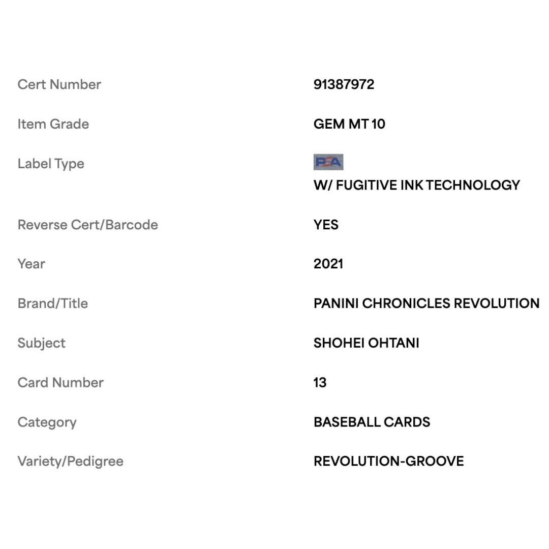 Shohei Ohtani PSA 10 2021 Panini Chronicles Revolution Groove Card #13