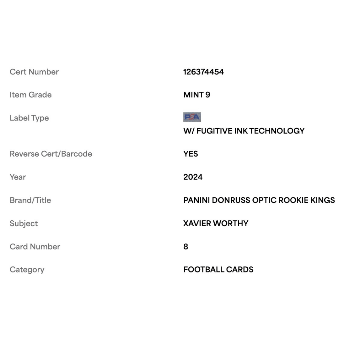 Xavier Worthy PSA 9 2024 Panini Donruss Optic Rookie Kings Card #8