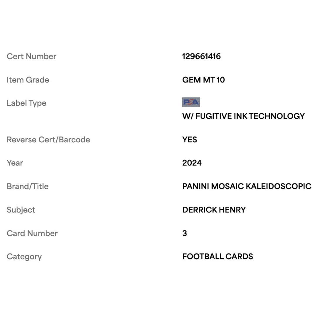 Derrick Henry PSA 10 2024 Panini Mosaic Kaleidoscopic Case Hit Card #3