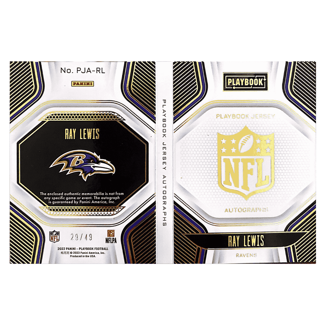 Ray Lewis 2022 Panini Playbook Patch Autographed Booklet #d/ 49 Card #PJA-RL