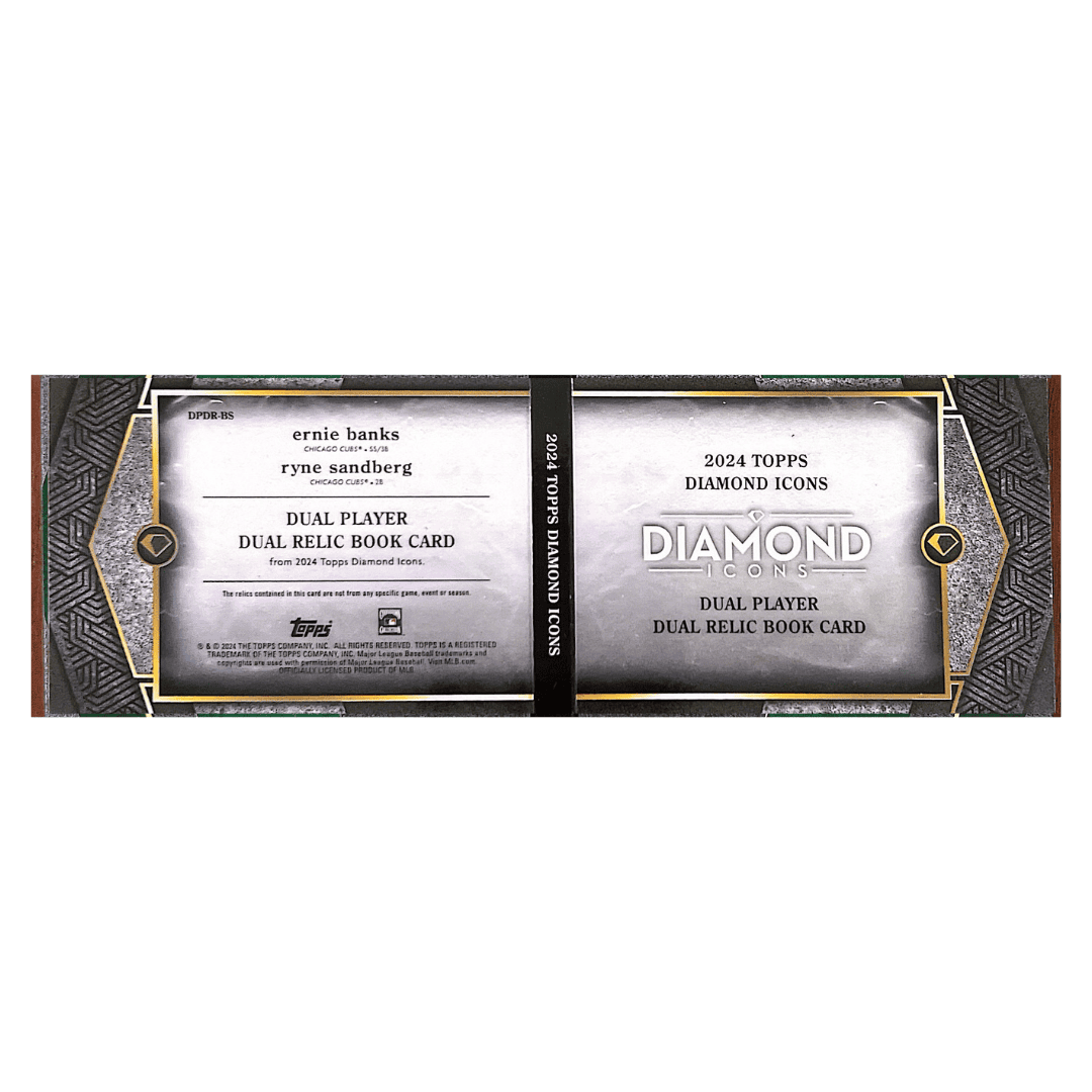 Ernie Banks & Ryne Sandberg 2024 Topps Diamond Icons Dual Player Dual Relic Booklet #d/ 10 Card #DPDR-BS