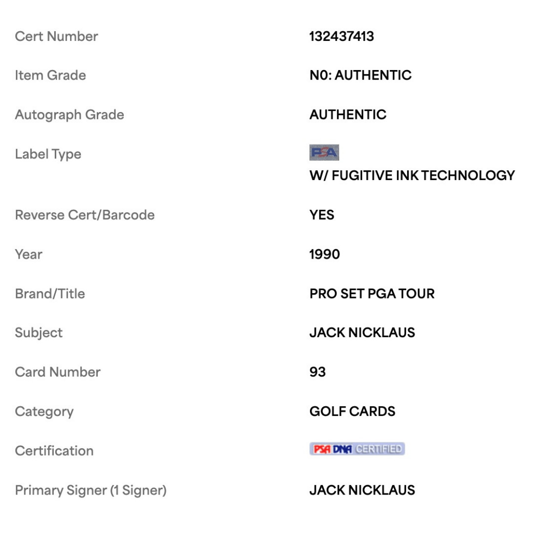 Jack Nicklaus 1990 PGA Tour Pro Set Card #93