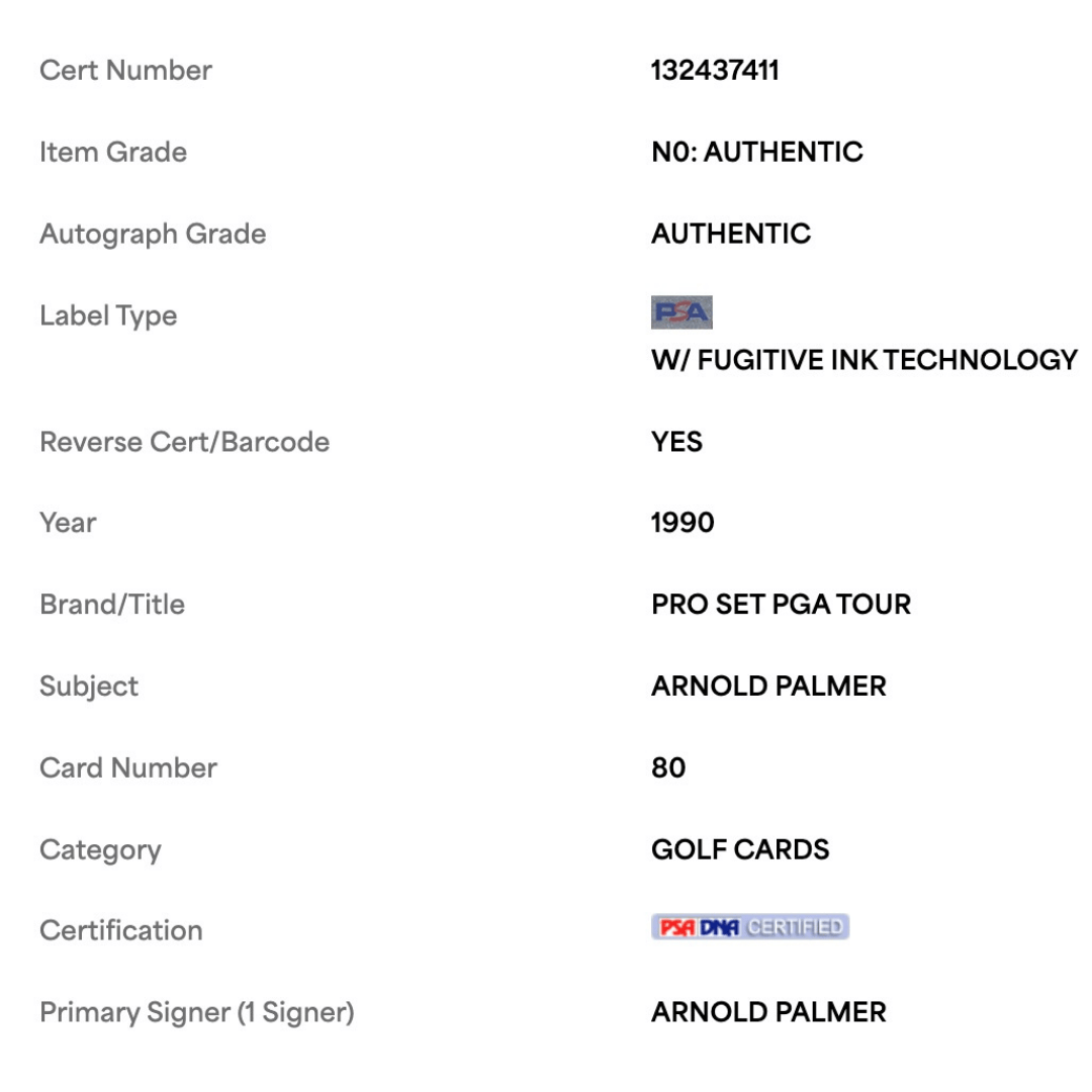 Arnold Palmer 1990 PGA Tour Pro Set Card #80