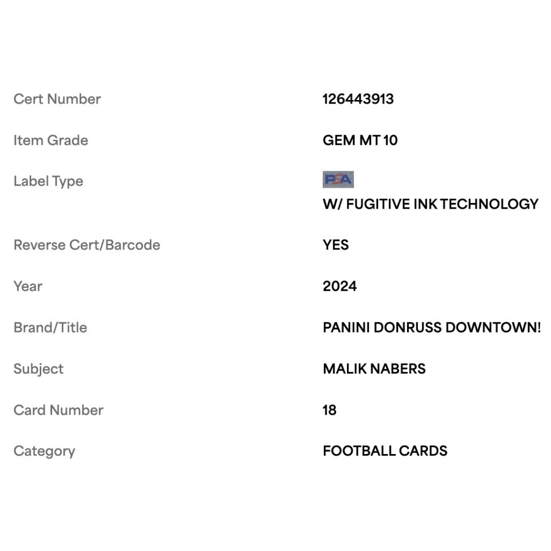 Malik Nabers PSA 10 2024 Panini Donruss Downtown! Rookie RC Card #18