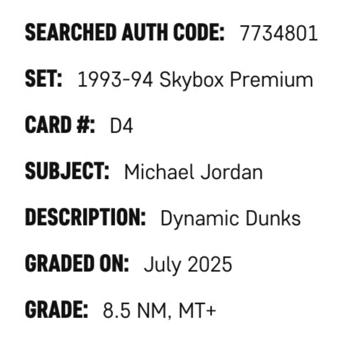 Michael Jordan SGC 8.5 1993-94 Skybox Premium Dynamic Dunks Card #D4