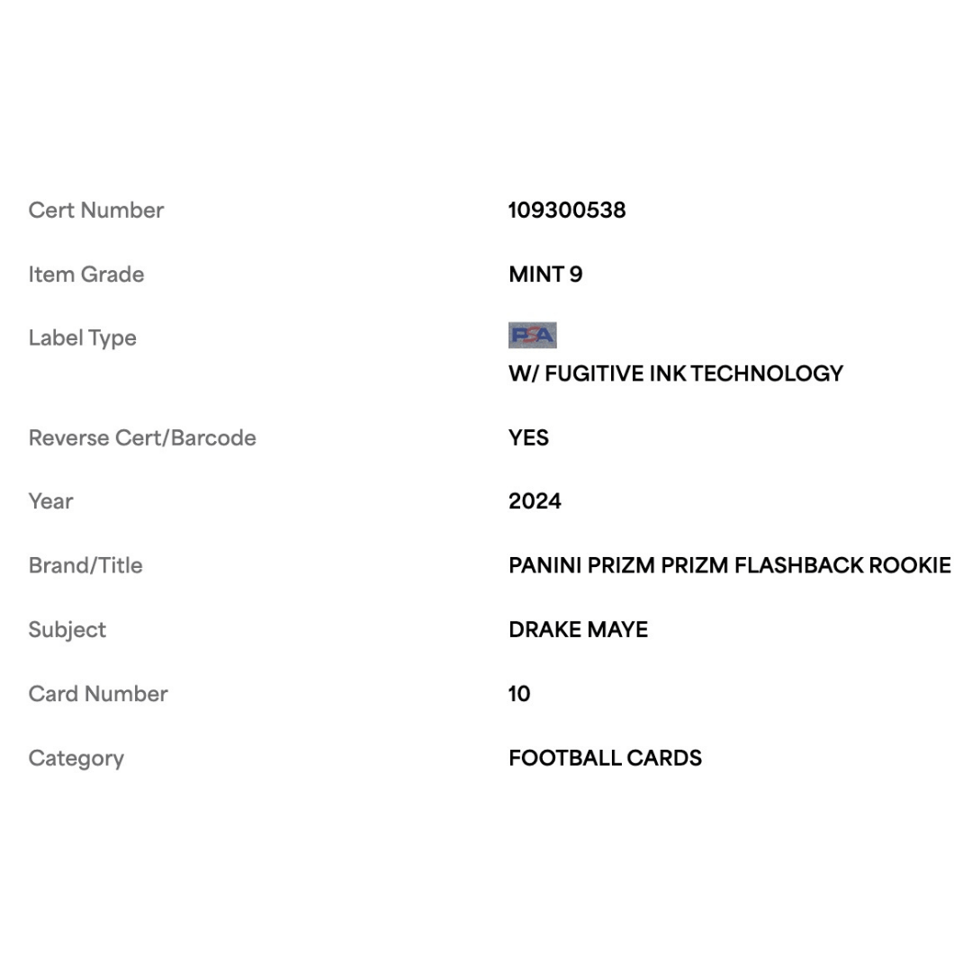 Drake Maye PSA 9 2024 Panini Prizm Flashback Rookie RC Card #10