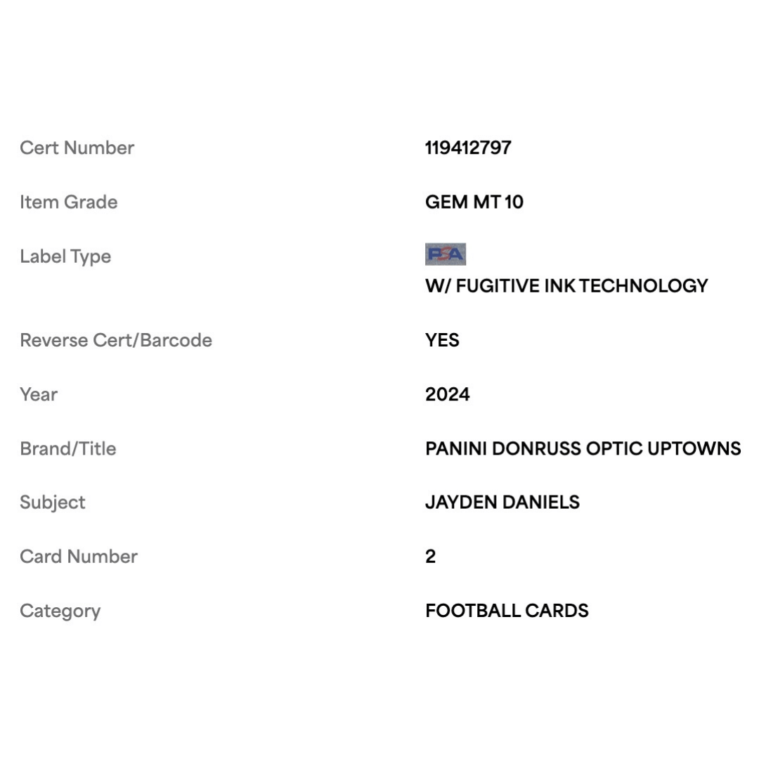 Jayden Daniels PSA 10 2024 Panini Donruss Optic Uptowns Rookie RC Card #2