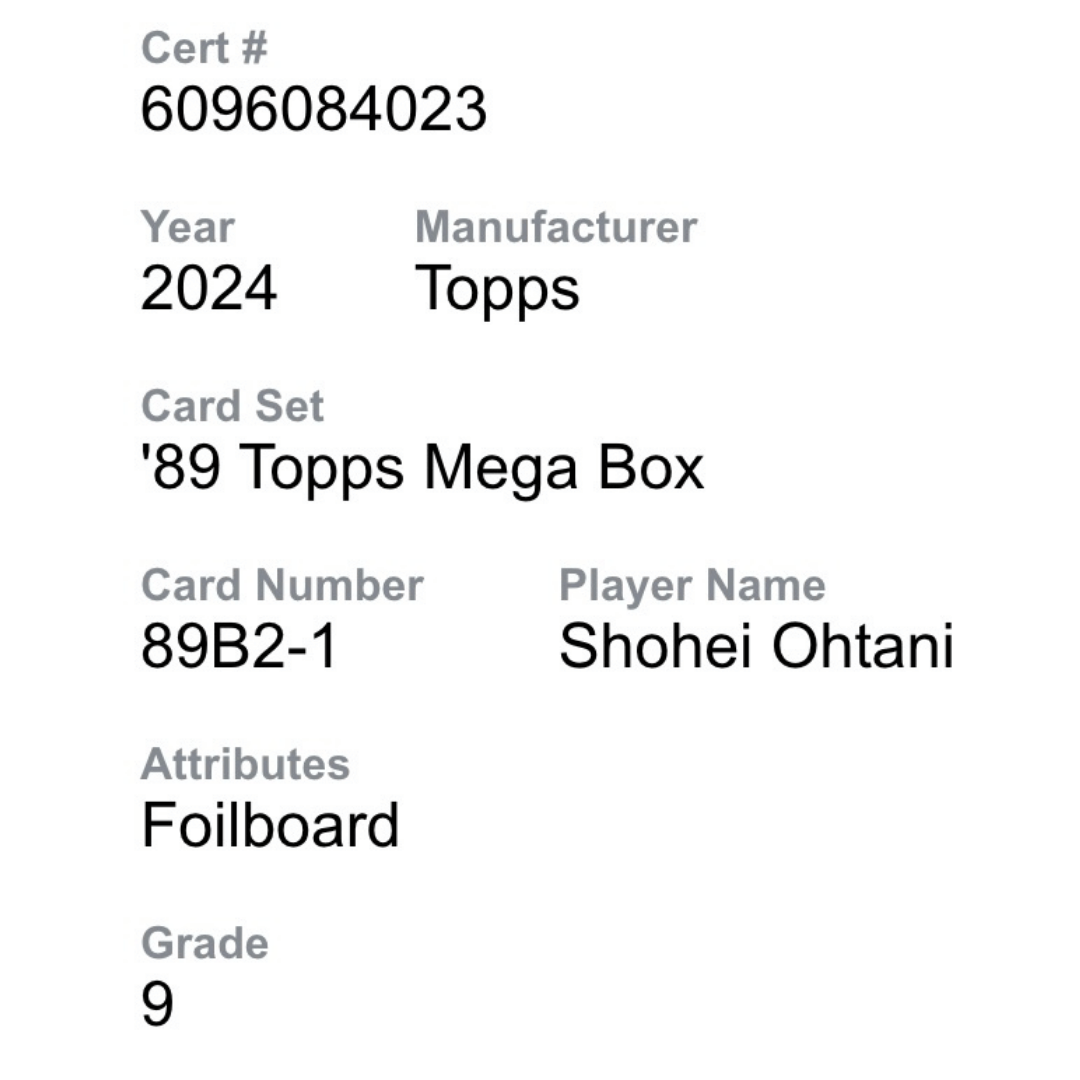 Shohei Ohtani CGC 9 2024 Topps '89 Mega Box Foilboard Card #89B2-1