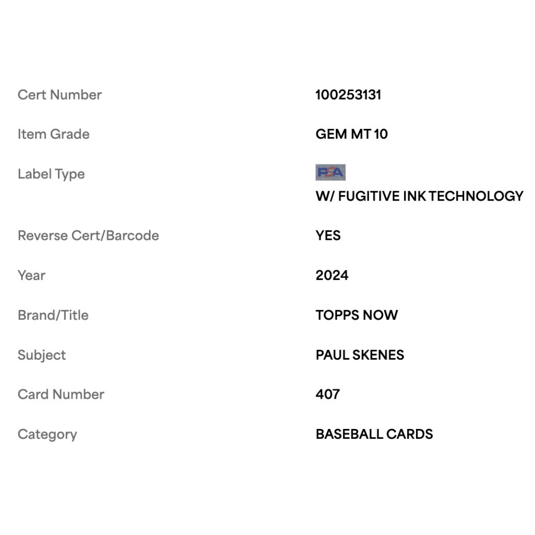 Paul Skenes PSA 10 2024 Topps Now Rookie RC Card #407