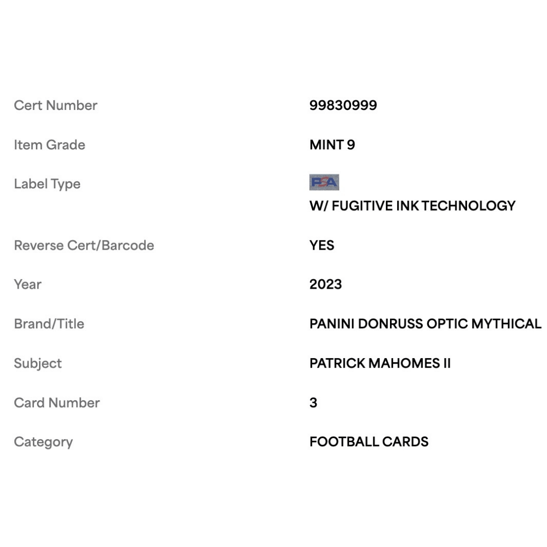 Patrick Mahomes PSA 9 2023 Panini Donruss Optic Mythical Case Hit Card #3
