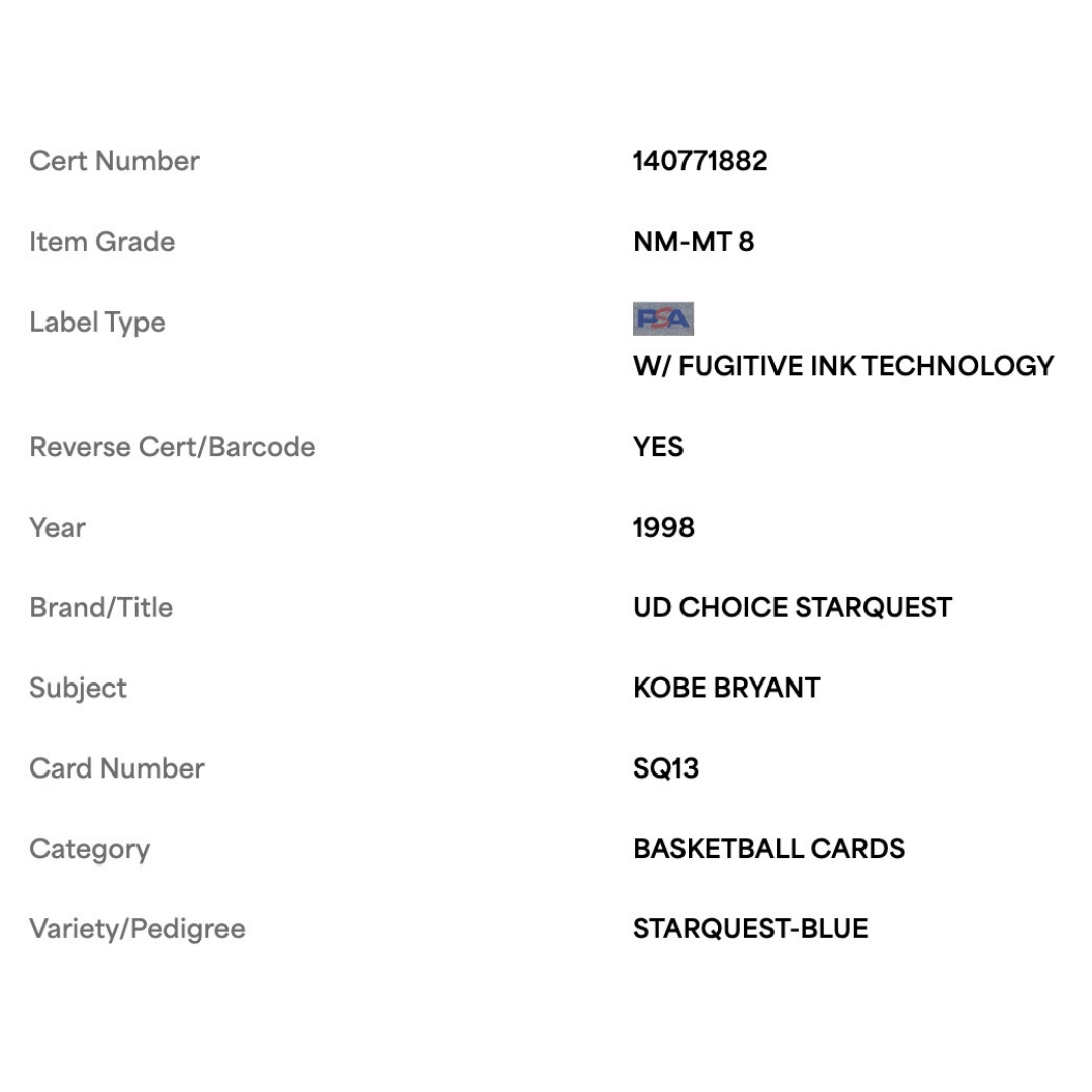 Kobe Bryant PSA 8 1998 Upper Deck Choice Starquest Blue Card #SQ13