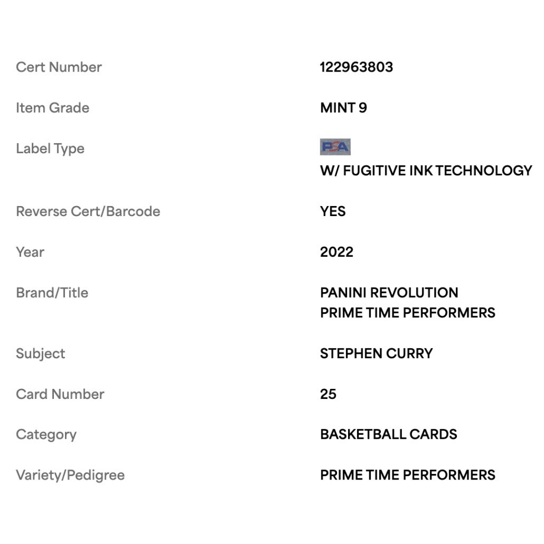 Steph Curry PSA 9 2022 Panini Revolution Prime Time Performers Card #25