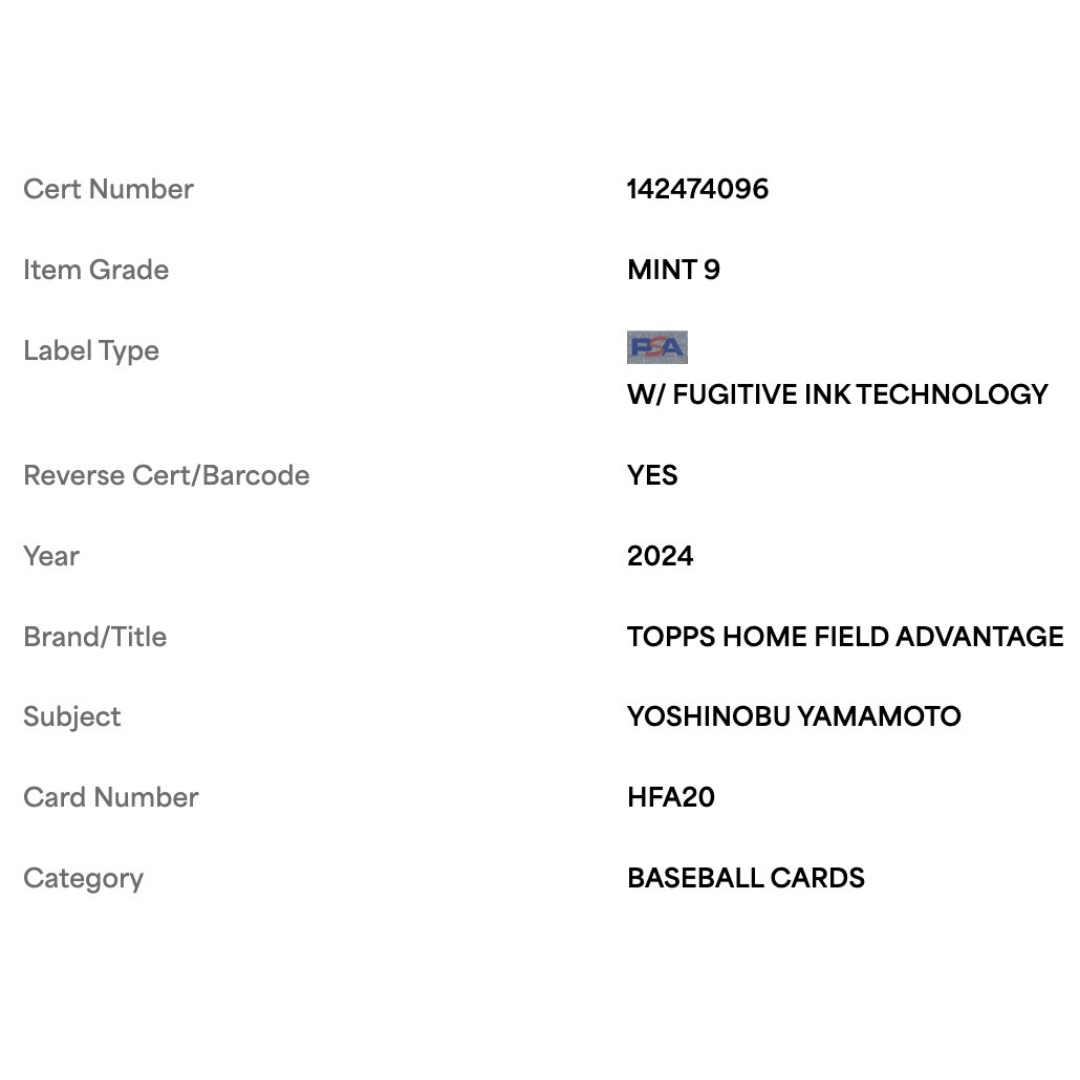 Yoshinobu Yamamoto PSA 9 2024 Topps Homefield Advantage Rookie RC Card #HFA20