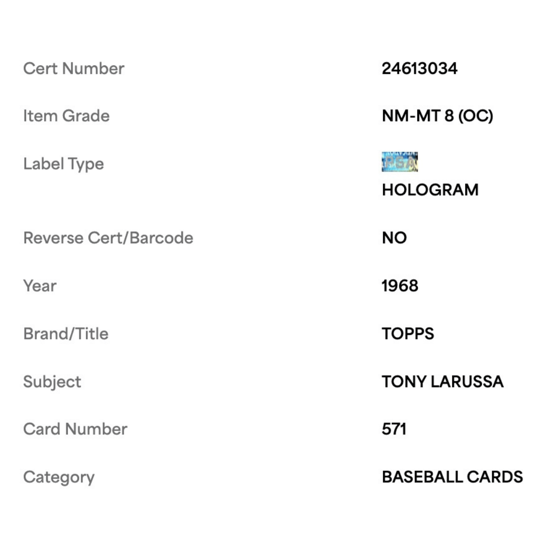 Tony LaRussa PSA 8 1968 Topps Card #571
