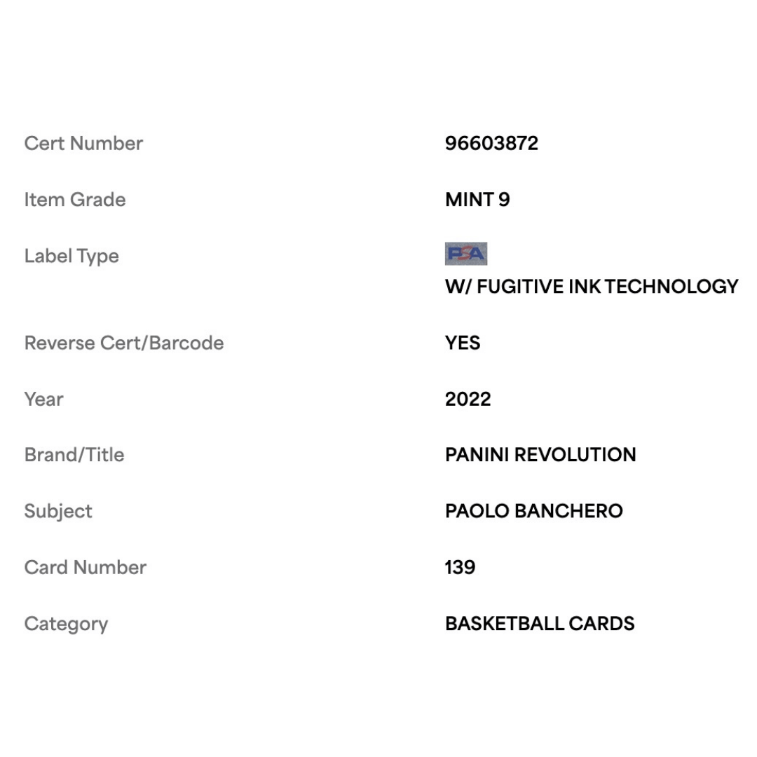 Paolo Banchero PSA 9 2022 Panini Revolution Rookie RC Card #139