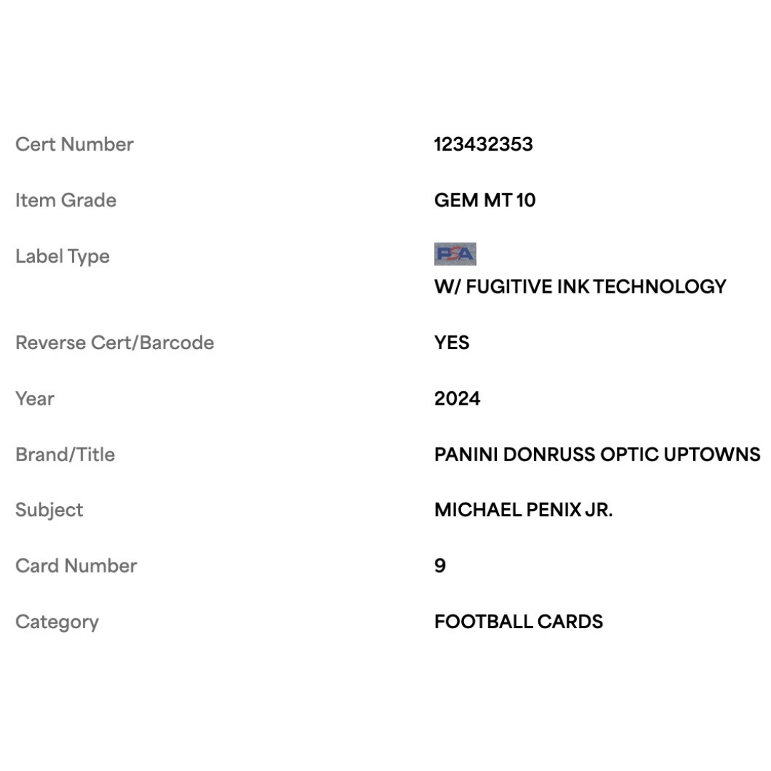 Michael Penix Jr PSA 10 2024 Panini Donruss Optic Uptowns Rookie RC Card #9