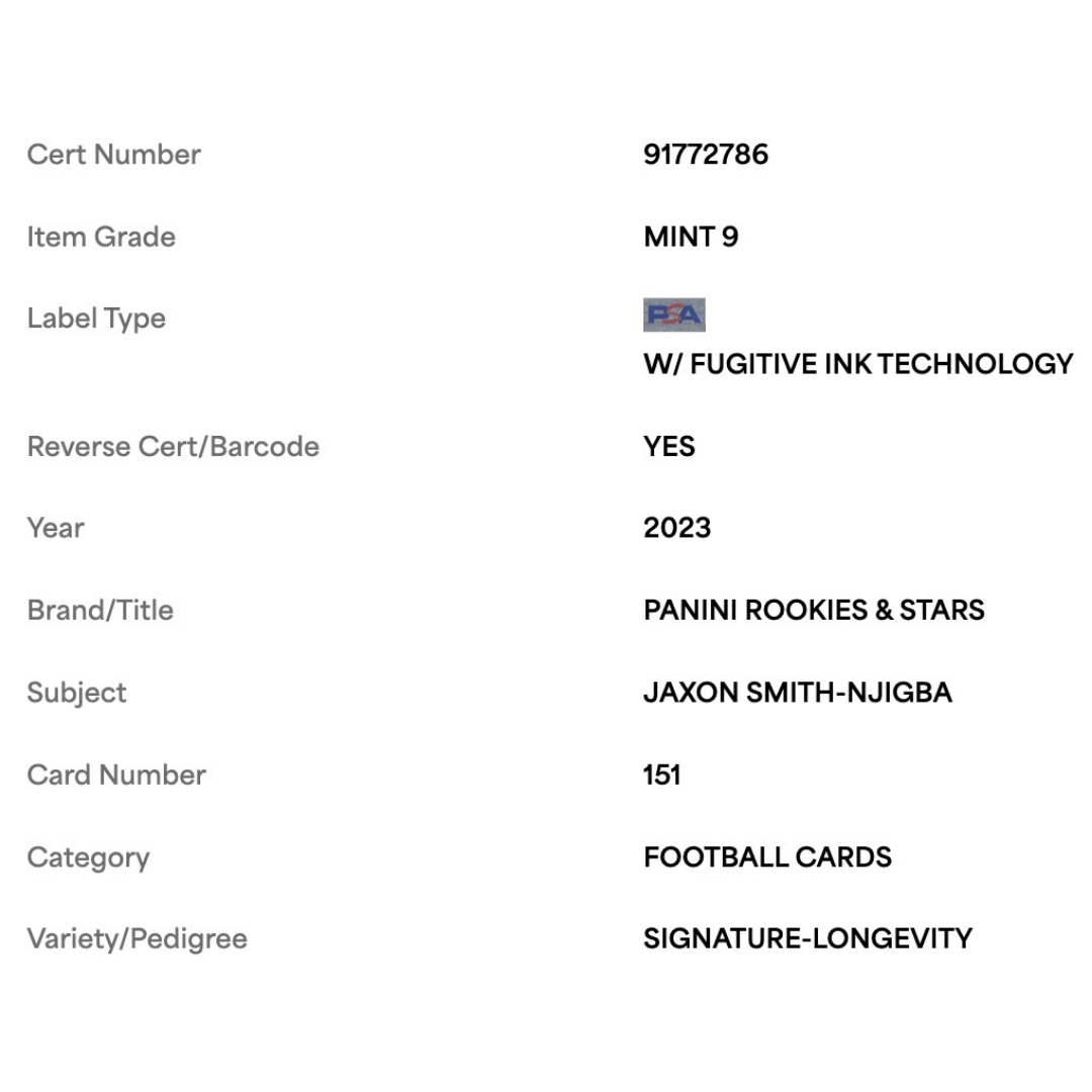 Jaxon Smith-Njigba PSA 9 2023 Panini Rookies & Stars Autograph Longevity Rookie RC #d/ 299 Card #151