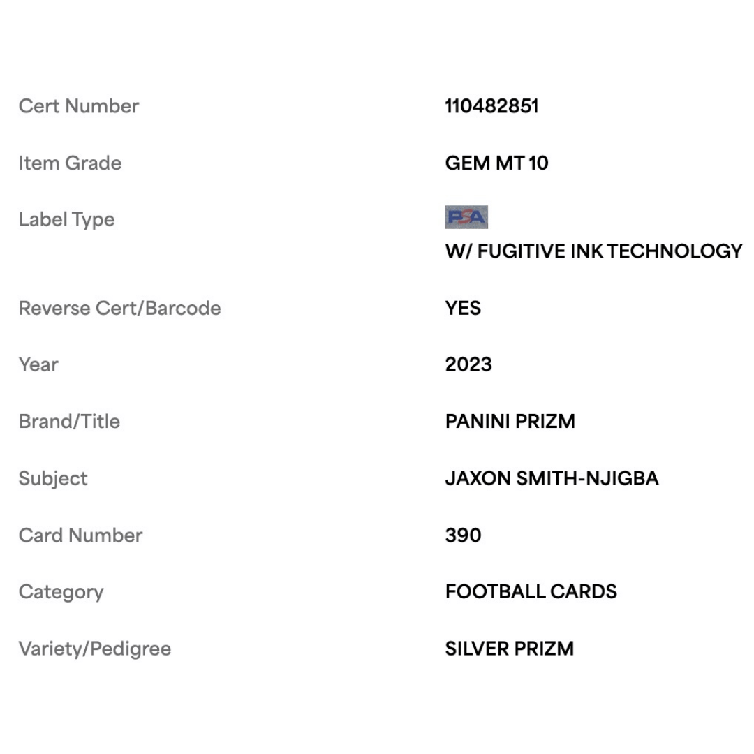 Jaxon Smith-Njigba PSA 10 2023 Panini Prizm Silver Prizm Rookie RC Card #390