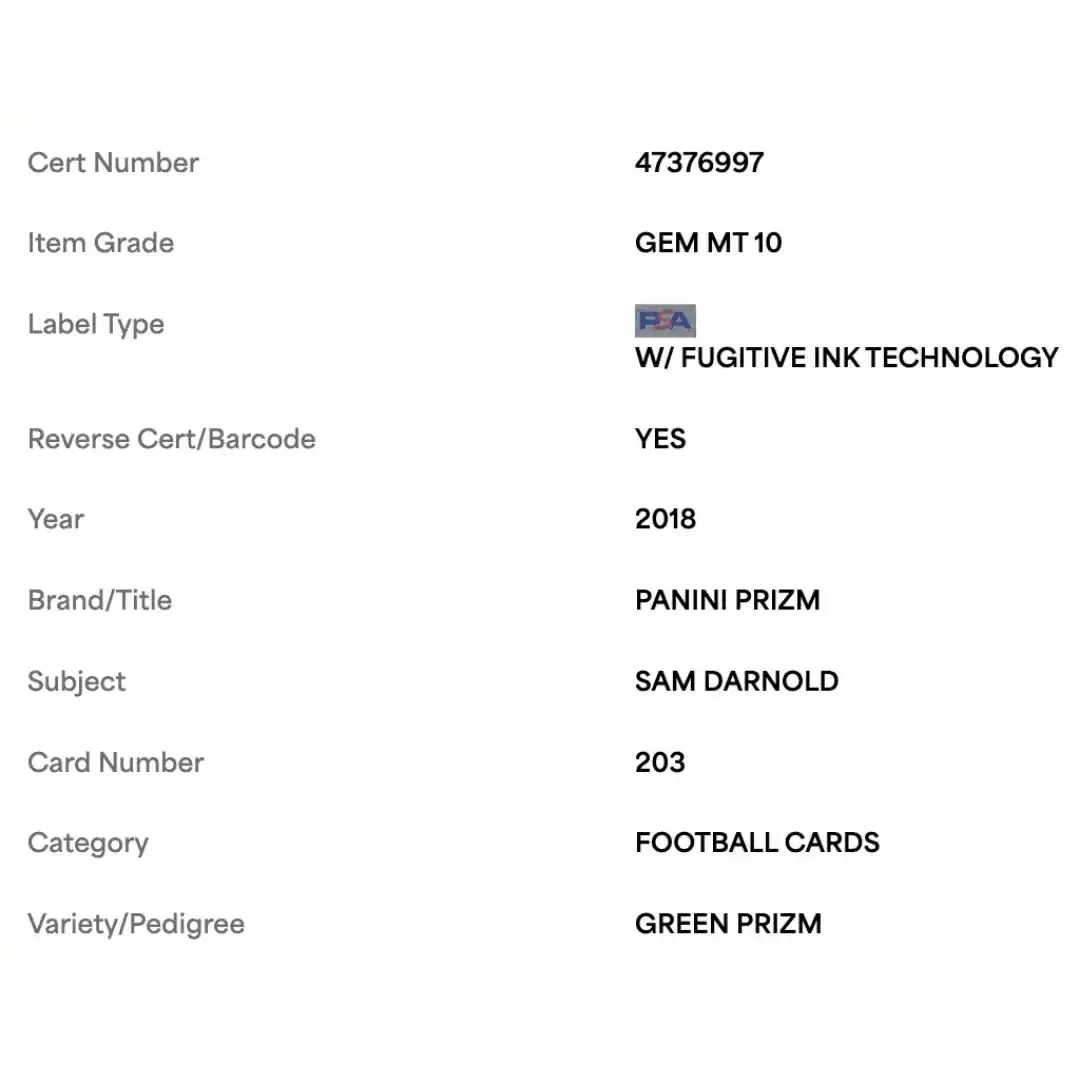 Sam Darnold PSA 10 2018 Panini Prizm Green Prizm Rookie RC Card #203