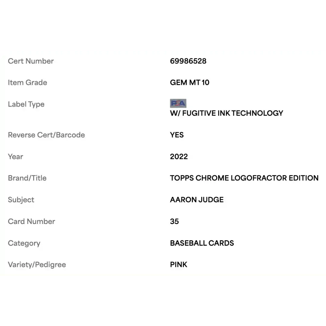 Aaron Judge PSA 10 2022 Topps Chrome Logofractor Edition Pink #d/ 199 Card #35