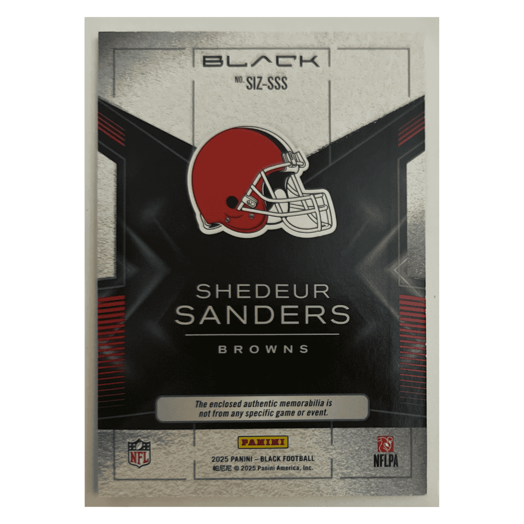 Shedeur Sanders 2025 Panini Black Sizeable Memorabilia Patch Rookie RC #d/ 25 Card #SIZ-SSS