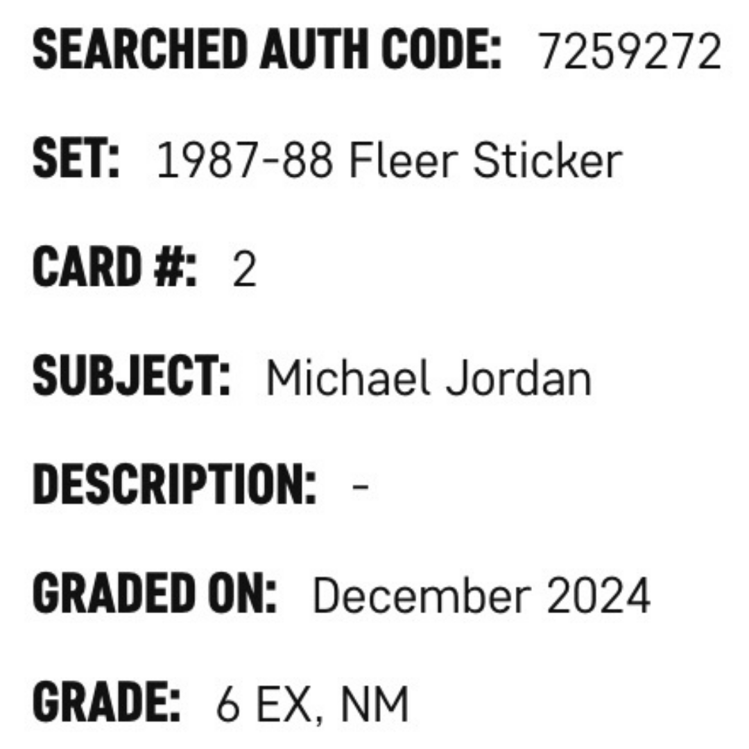 Michael Jordan SGC 6 1987-88 Fleer Card #2