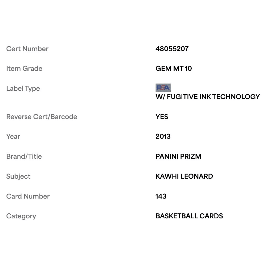 Kawhi Leonard PSA 10 2013 Panini Prizm Card #143