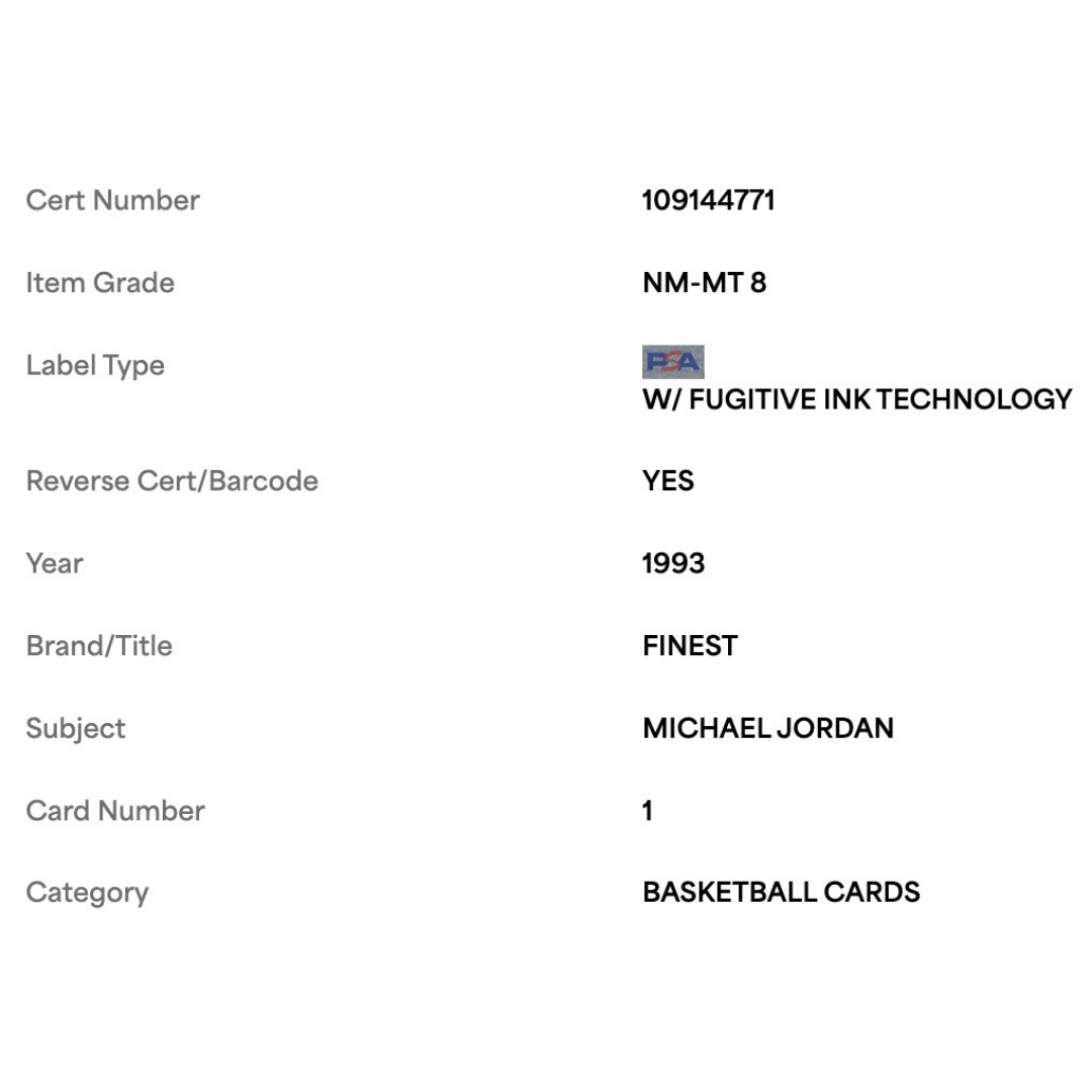 Michael Jordan PSA 8 1993 Topps Finest Card #1