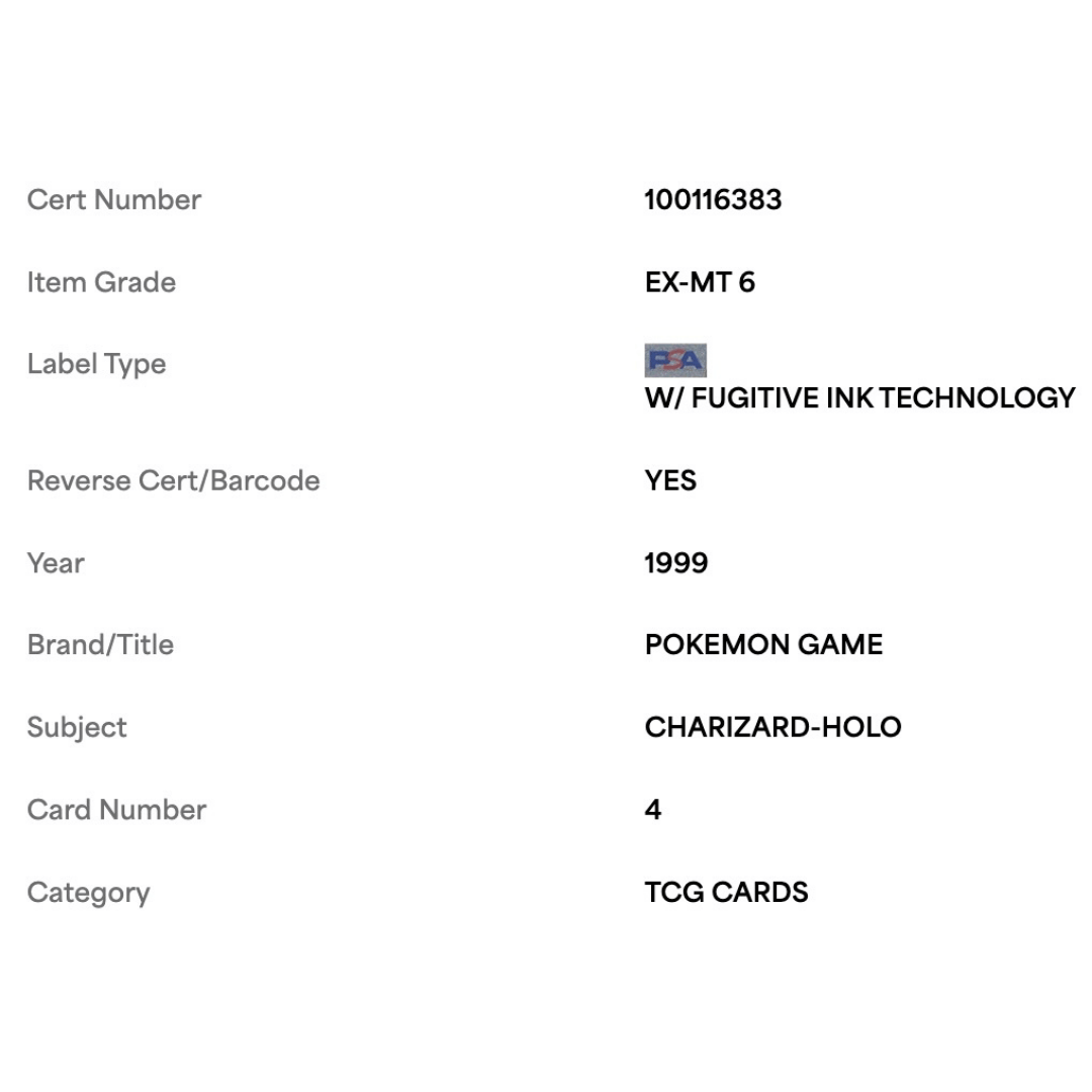 Charizard - Holo PSA 6 1999 Pokemon Game Card #4