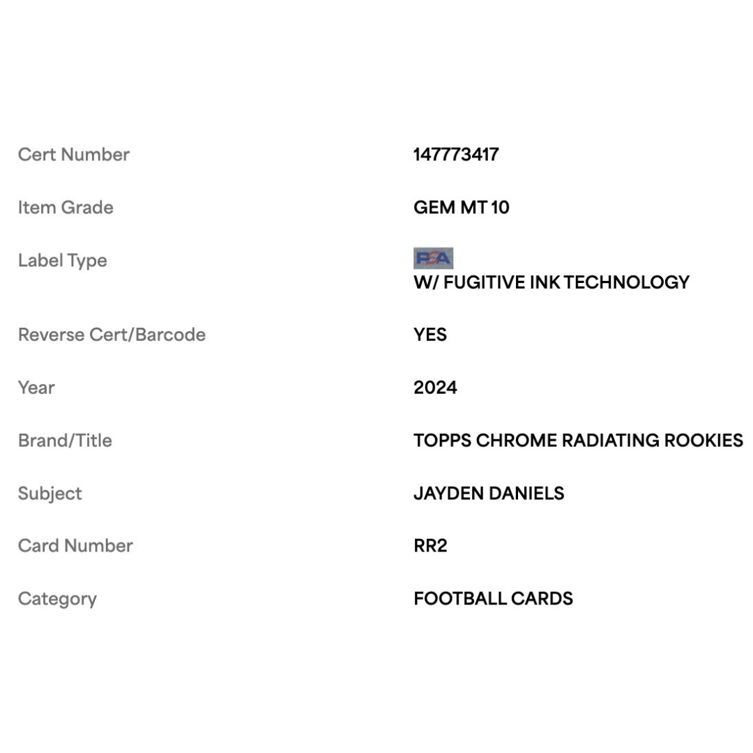 Jayden Daniels PSA 10 2024 Topps Chrome Radiating Rookies RC Card #RR2