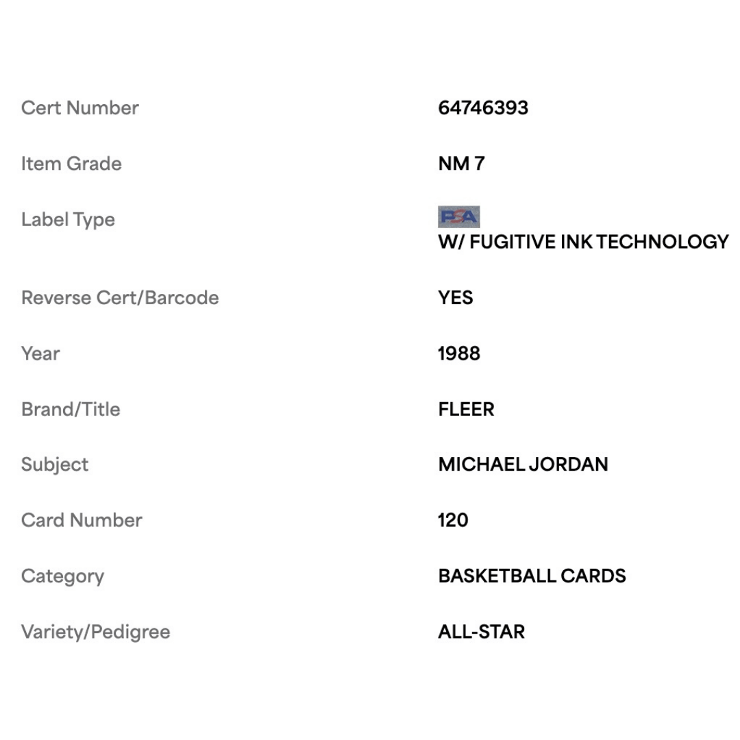Michael Jordan PSA 7 1988 Fleer All Star Card #120