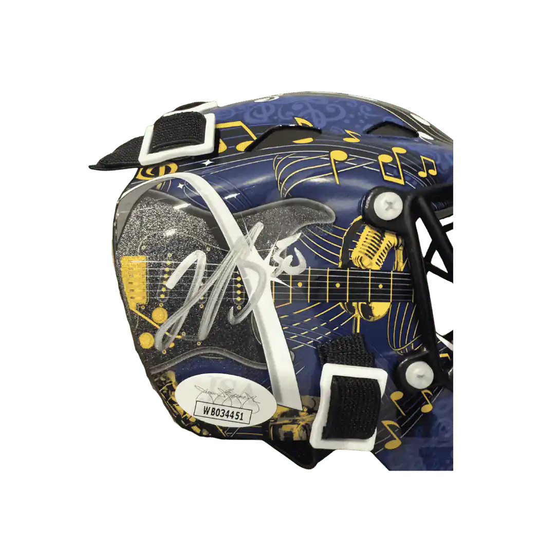 Jordan Binnington St Louis Blues Autographed Mini Replica Goalie Mask - JSA COA